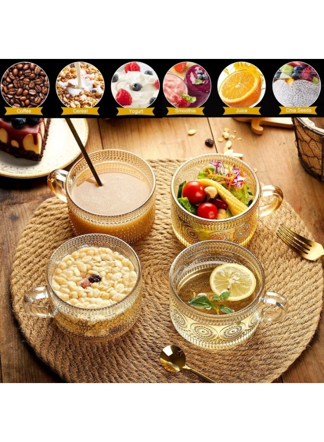 LODROC 4Pcs Vintage Coffee Mugs, Overnight Oats Containers with Bamboo Lids and Spoons - 14oz Clear Embossed Glass Cups, Stackable Breakfast Cups, Coffee Accessories - Women Gifts for Mother's Day, Valentine's Day, Christmas - Image 5